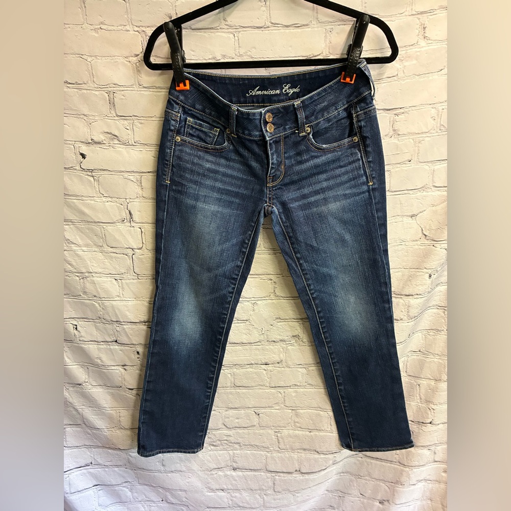 American Eagle Super Stretch Artist‎ Crop Jeans Women's Size 2 Reg Blue Low Rise